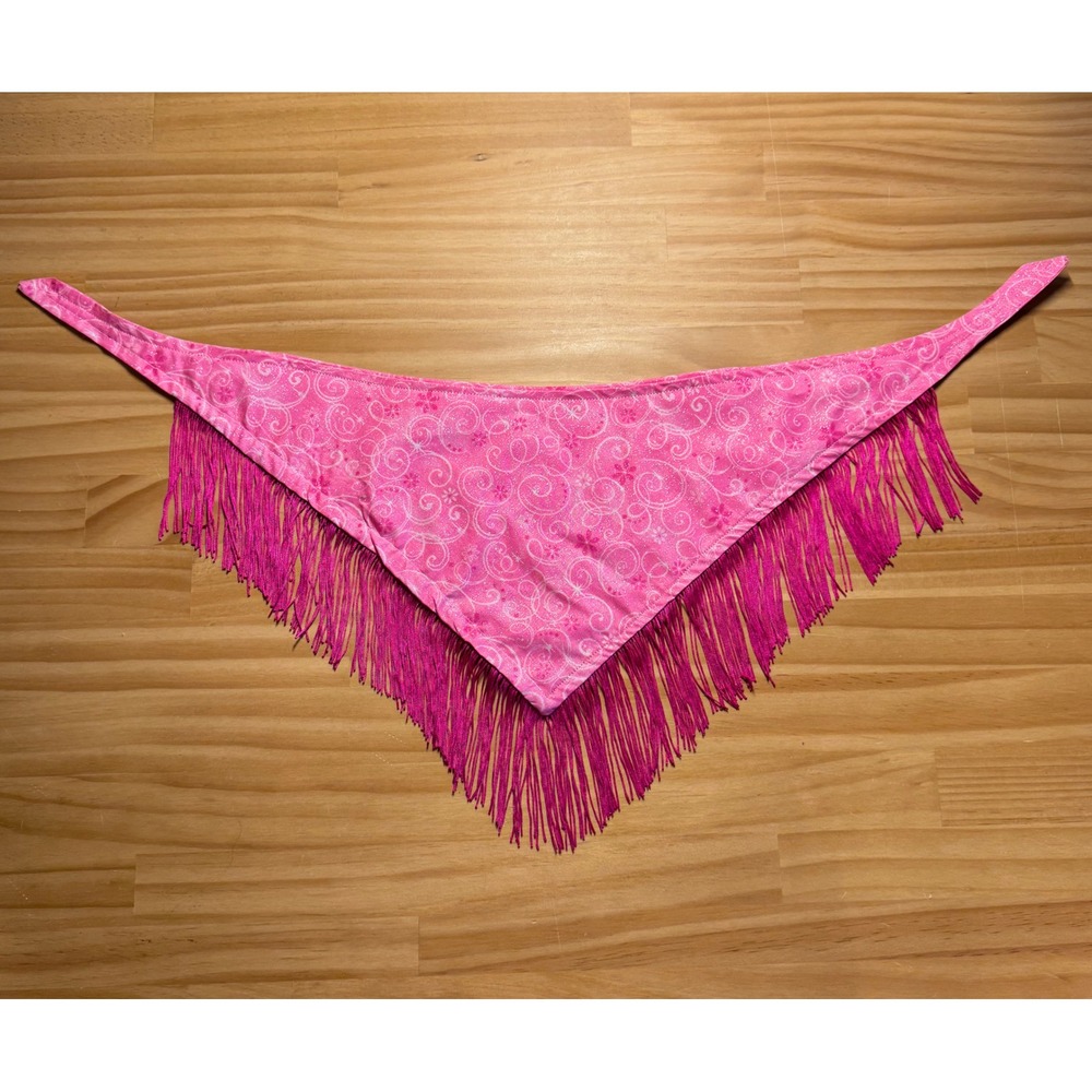 Disco Cowgirl Pink Glitter Fringe Dog Bandana Handmade Western Pet Accessory